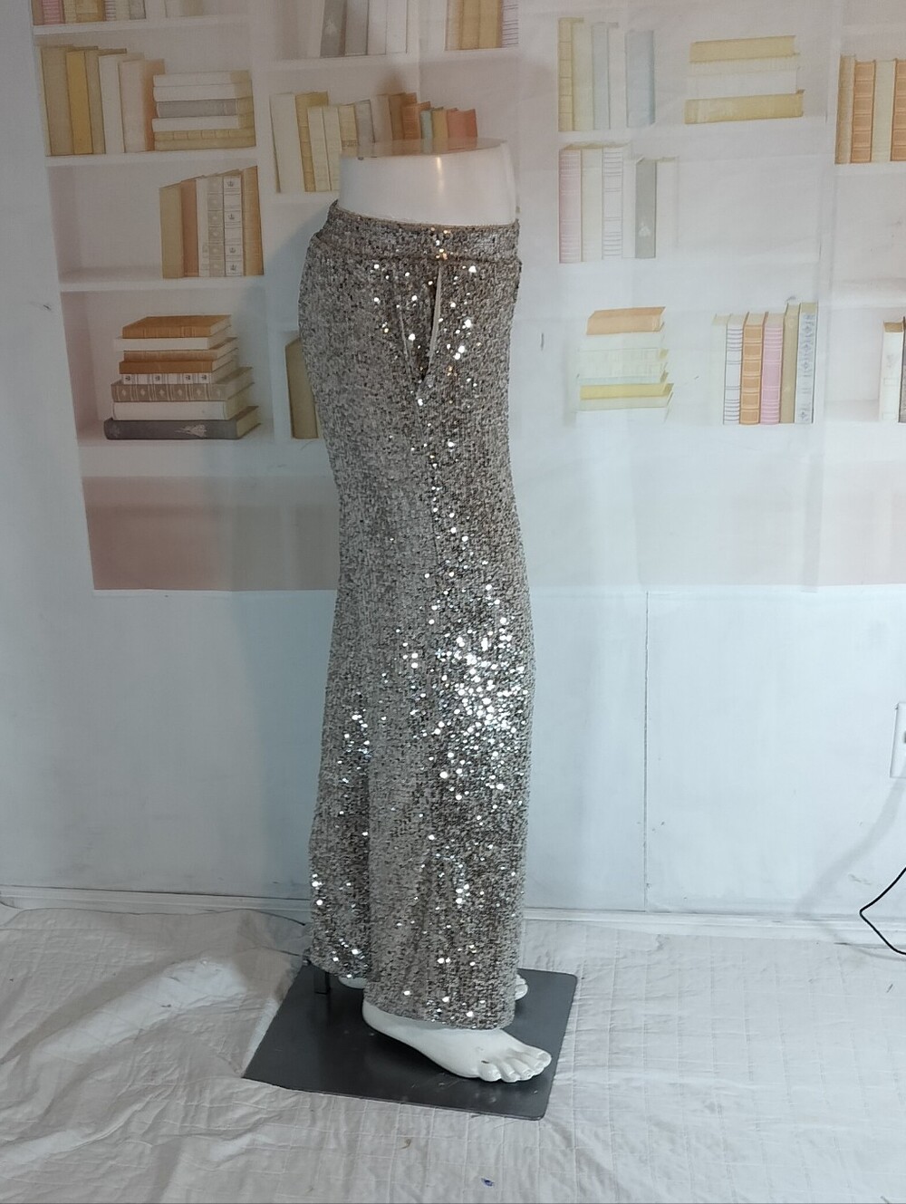 Silver Sequin Straight-Leg Pants - Picture 2 of 6